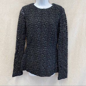 Vera Wang black crochet lace peplum top one of a kind, sample size XS-S